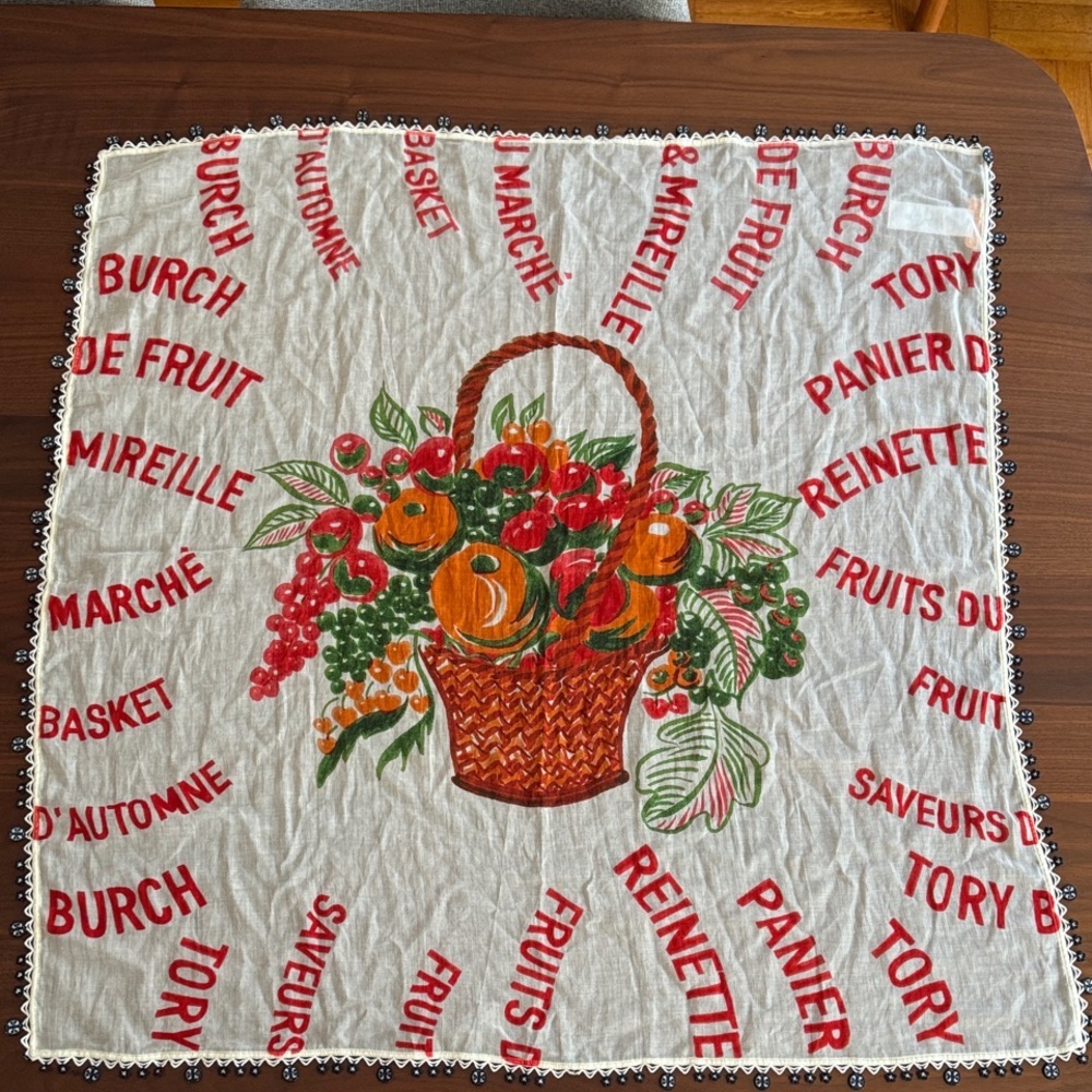 Tory Burch Fruit Basket Printed scarf in Red, Orange & Green - Picture 4 of 11